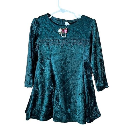 Vintage‎ Kids Essence Toddler Girl Green Velvet Dress size 3T - Picture 1 of 6